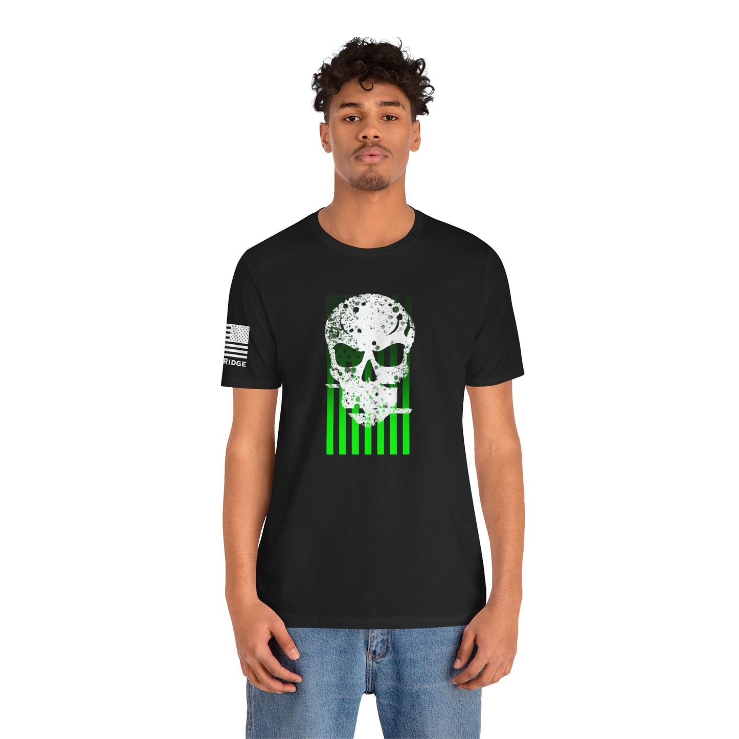 AMERICAN SKULL GREEN FLAG - Light grey arm logo