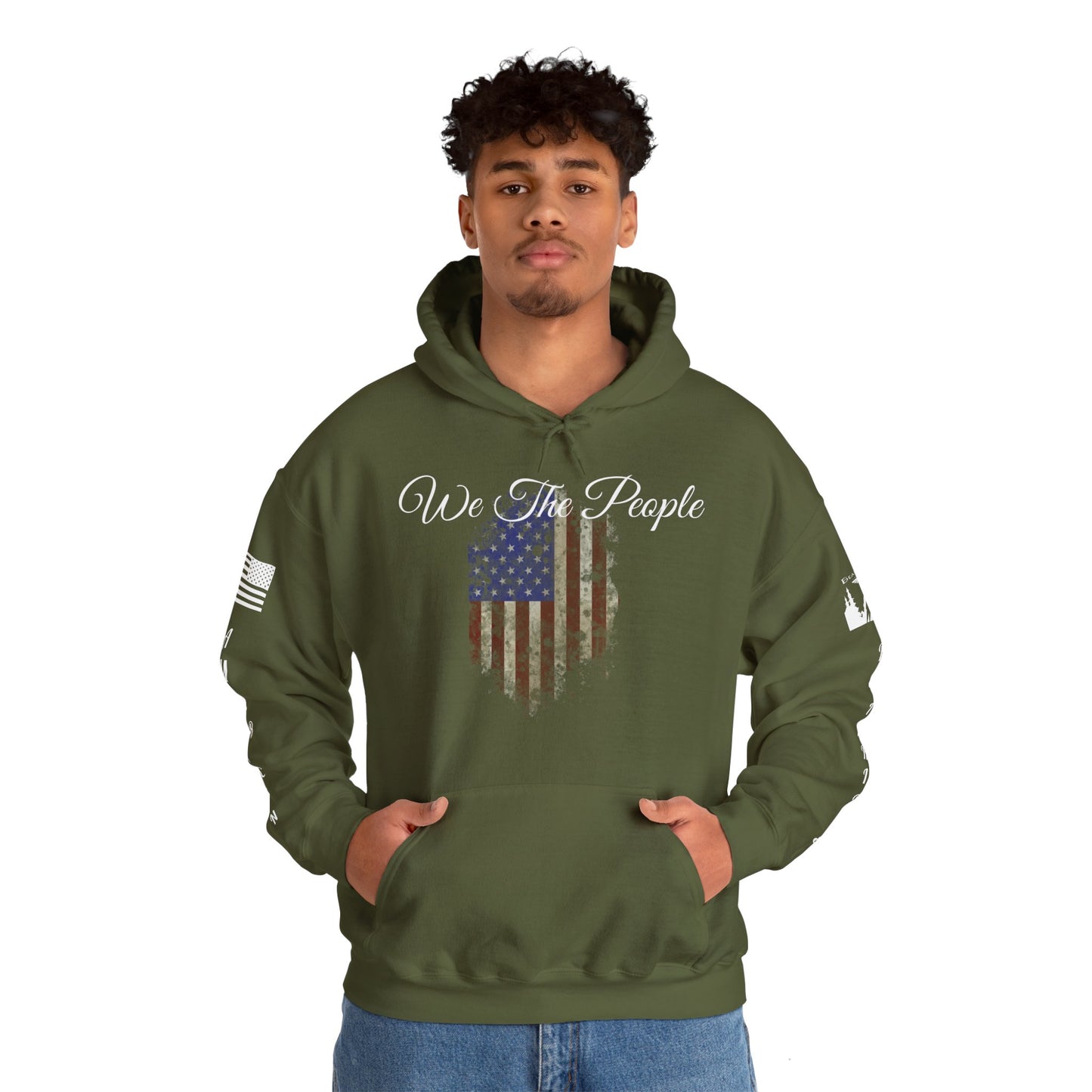 AMERICAN FLAG WE THE PEOPLE HOODIE - Full Sleeves White Logos