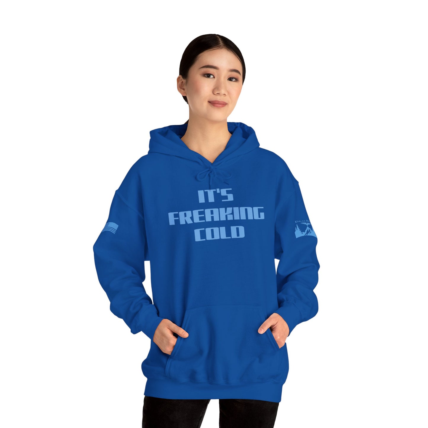 IT’S FREAKING COLD HOODIE - Light Blue arm logos