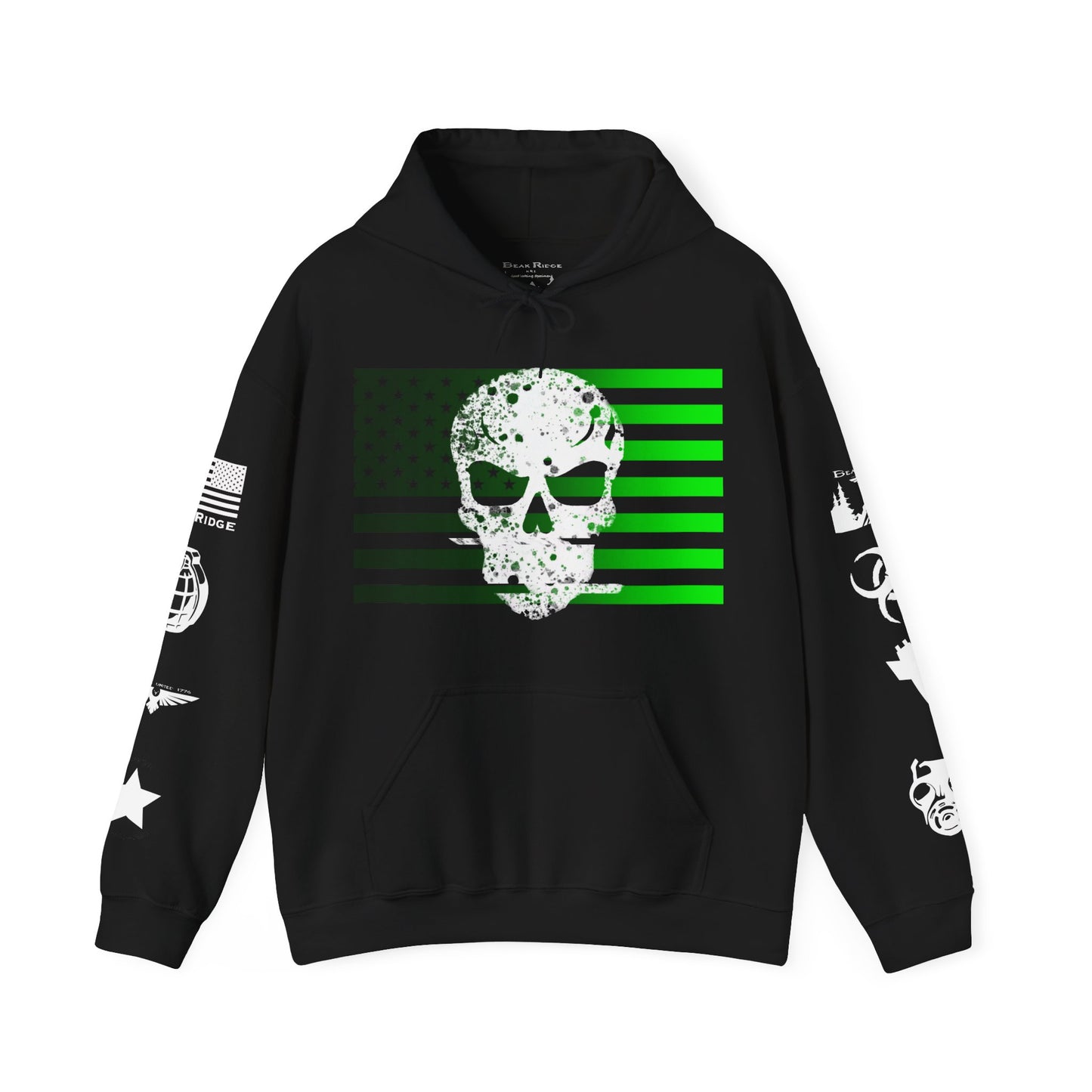 1 SKULL GREEN AMERICAN FLAG - Multiple White Arm Logos