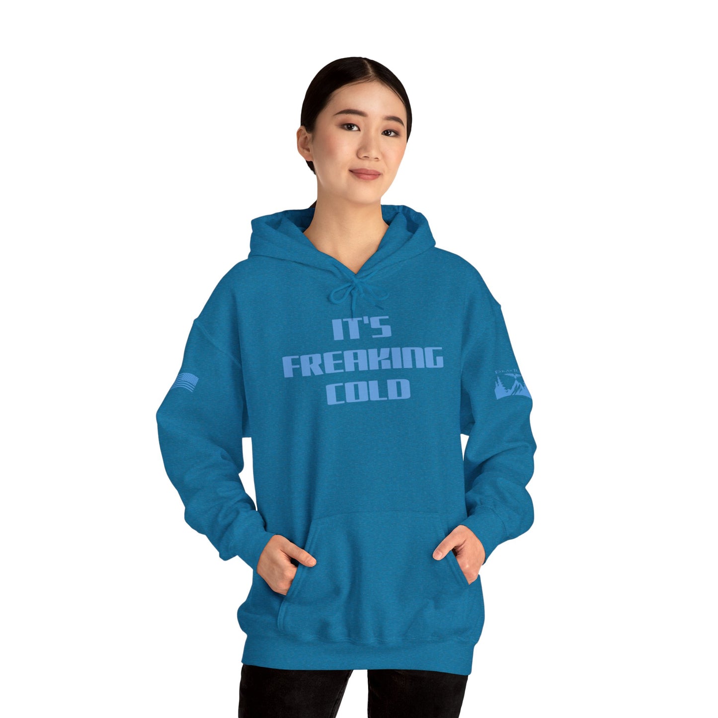 IT’S FREAKING COLD HOODIE - Light Blue arm logos