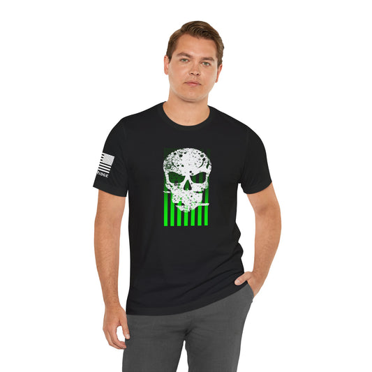 AMERICAN SKULL GREEN FLAG - Light grey arm logo