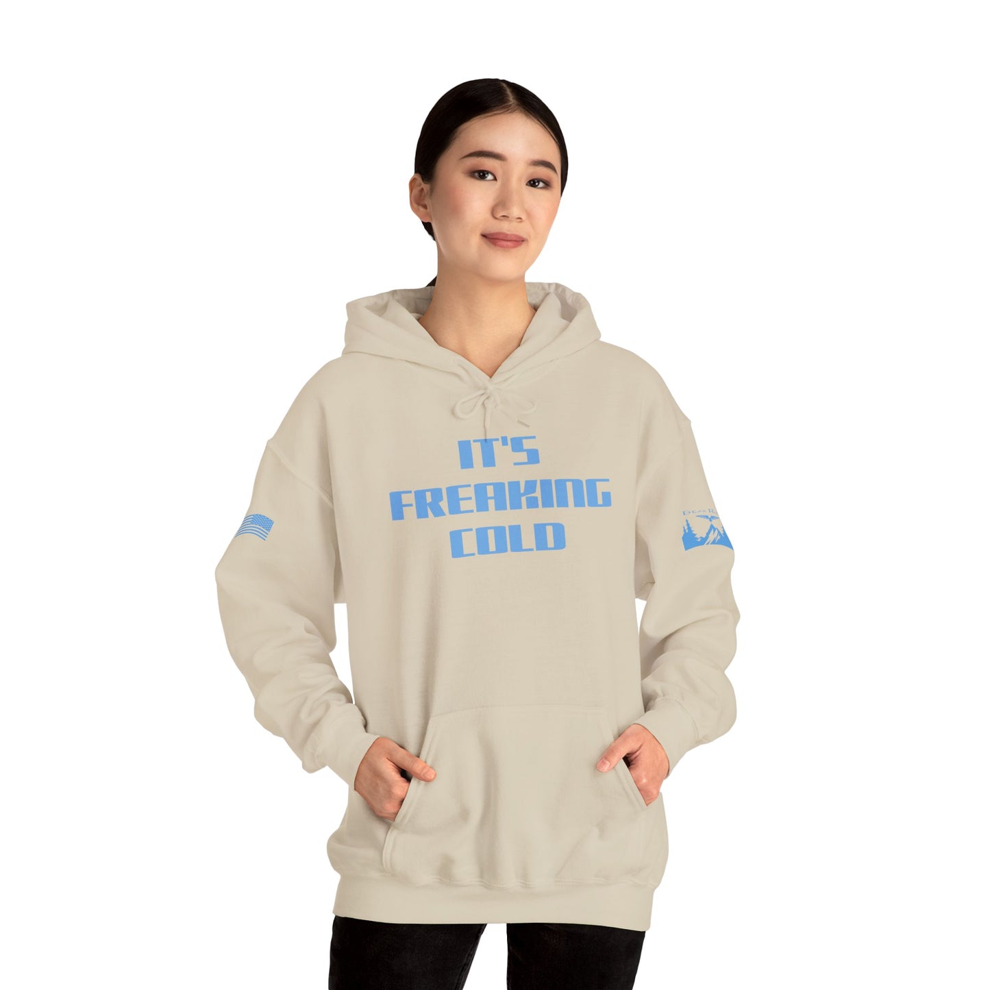 IT’S FREAKING COLD HOODIE - Light Blue arm logos