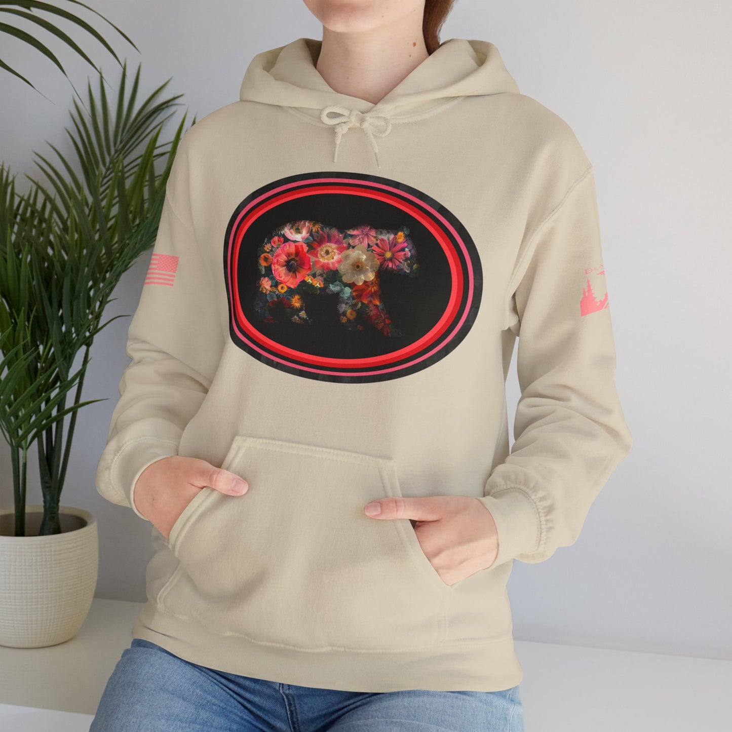 FLOWER BEAR HOODIE - Matching arm logos