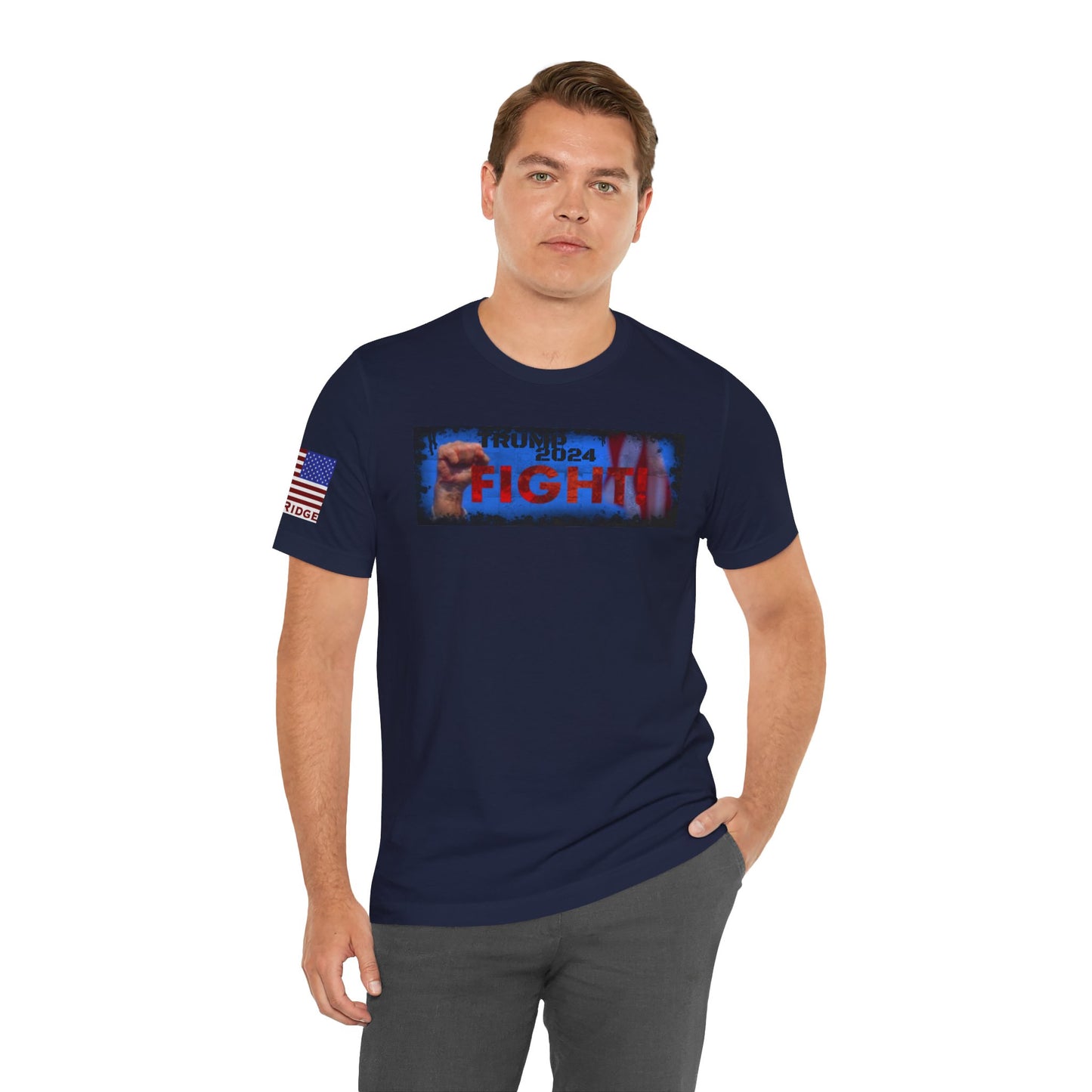 TRUMP FAILED ASSASSINATION FIGHT T-SHIRT - American flag arm logo