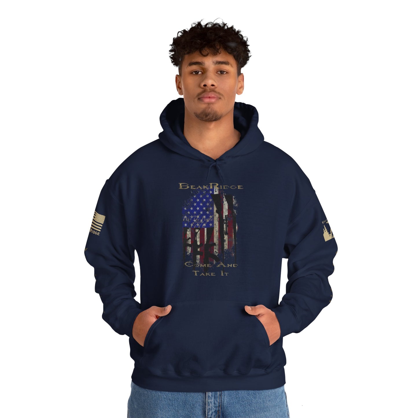 AMERICAN GUN FLAG HOODIE - Full Sleeves Gold Logos