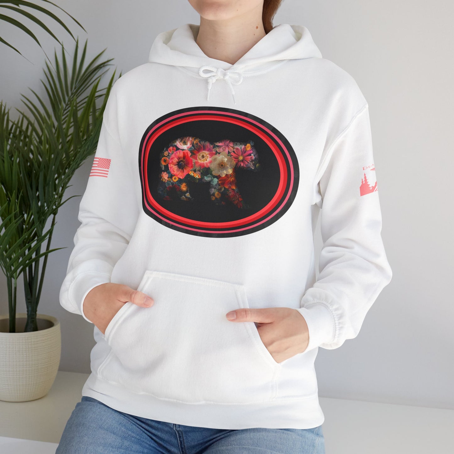 FLOWER BEAR HOODIE - Matching arm logos