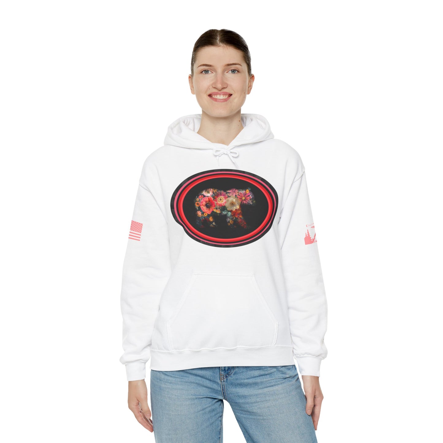 FLOWER BEAR HOODIE - Matching arm logos