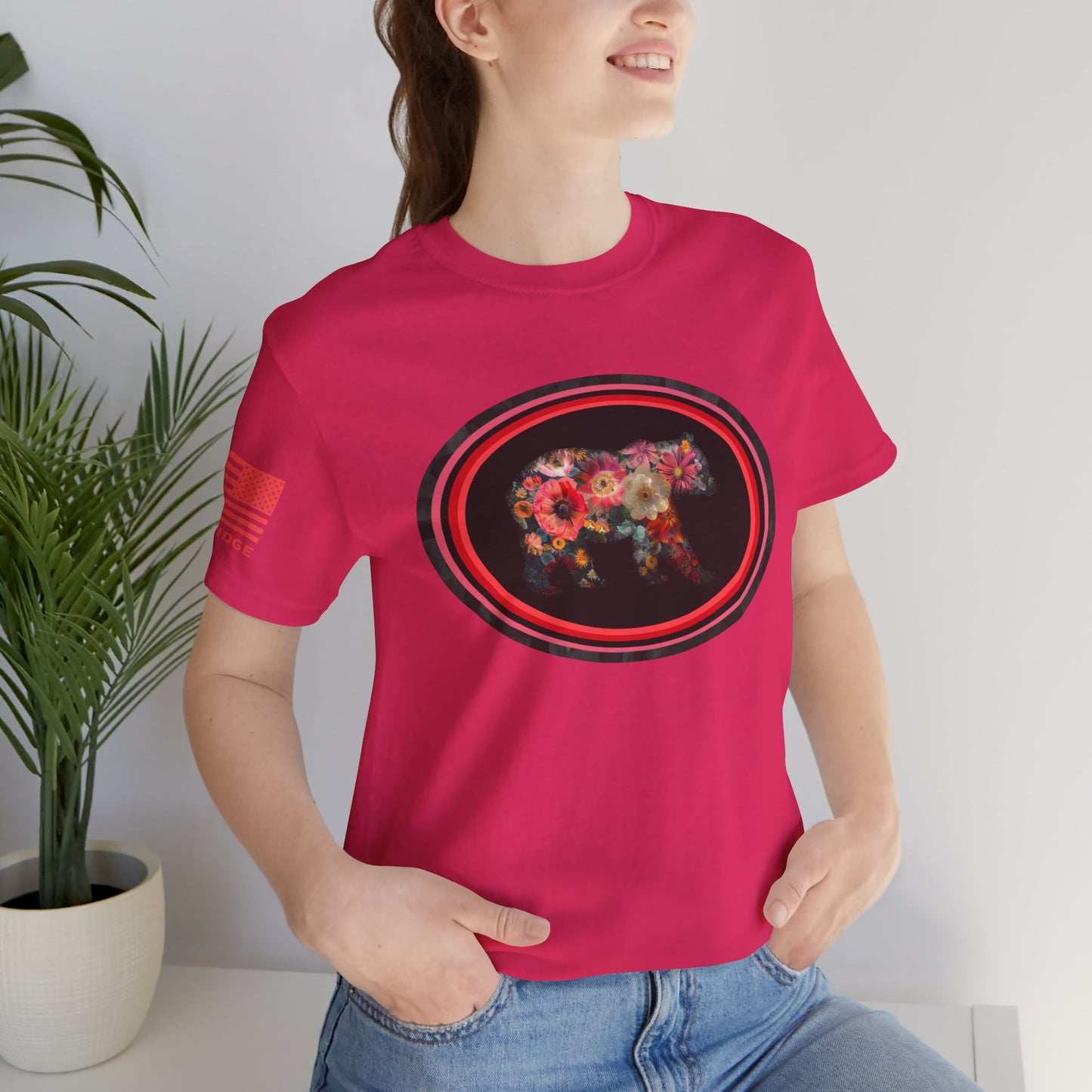 FLOWER BEAR T-SHIRT - Hot peach logos