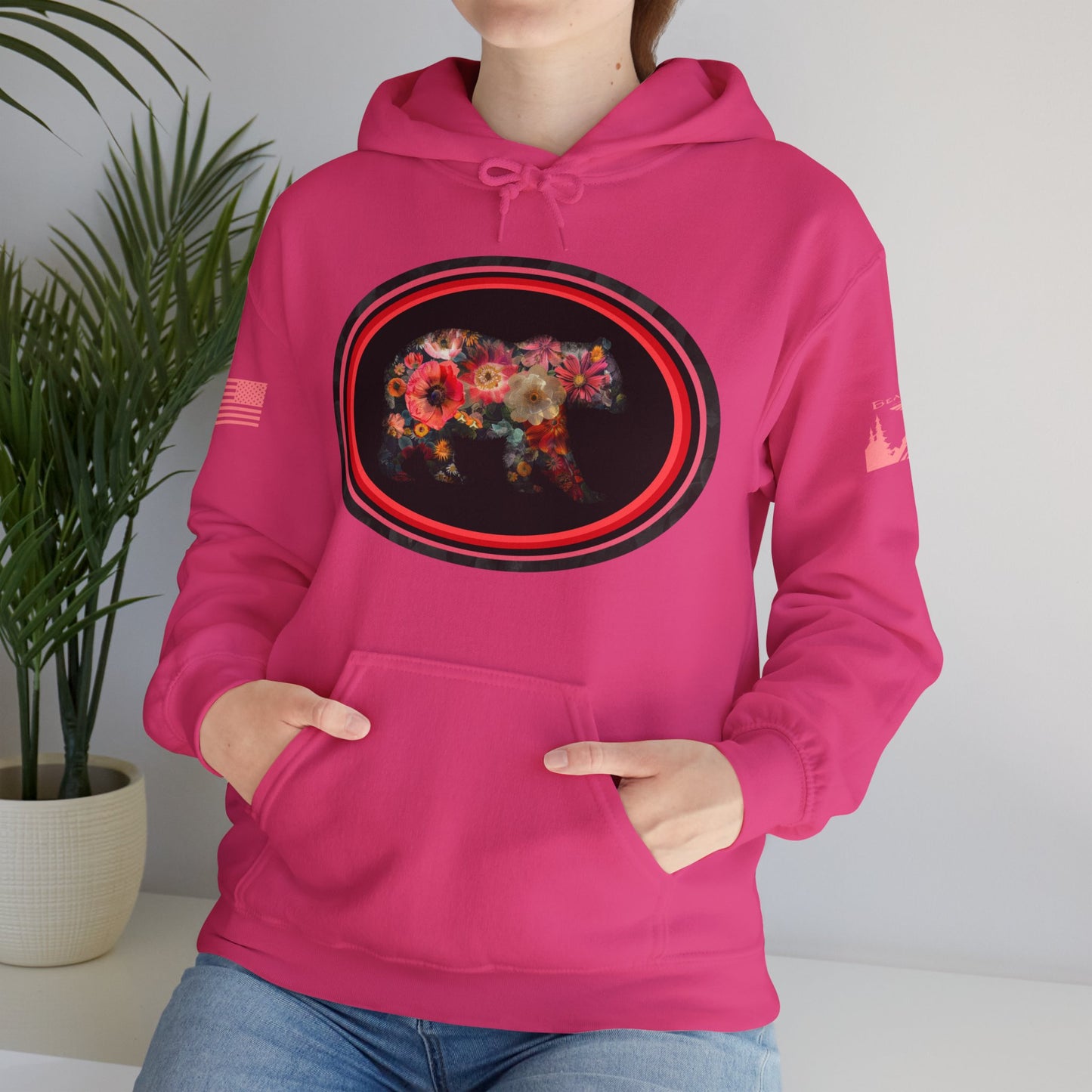 FLOWER BEAR HOODIE - Matching arm logos