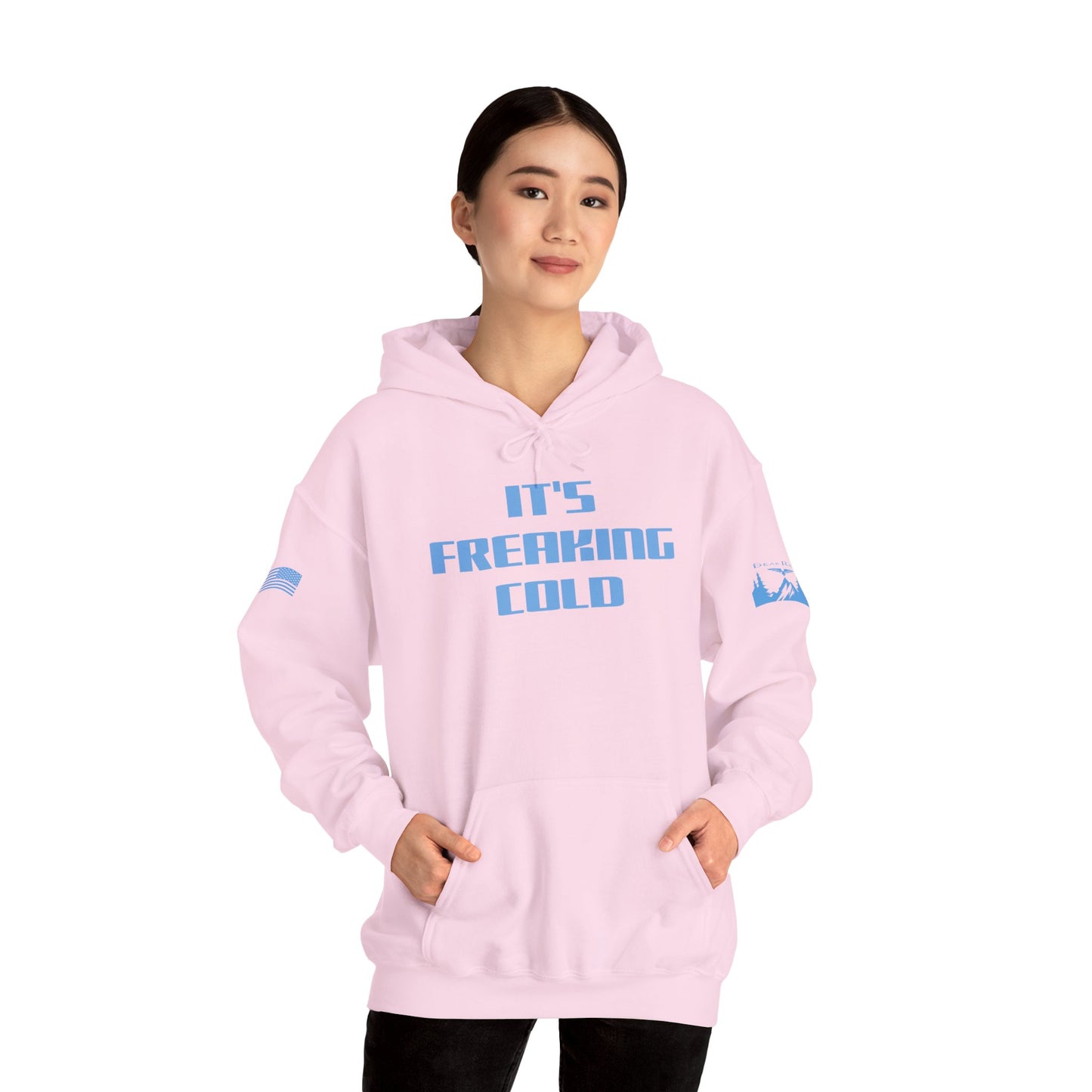 IT’S FREAKING COLD HOODIE - Light Blue arm logos