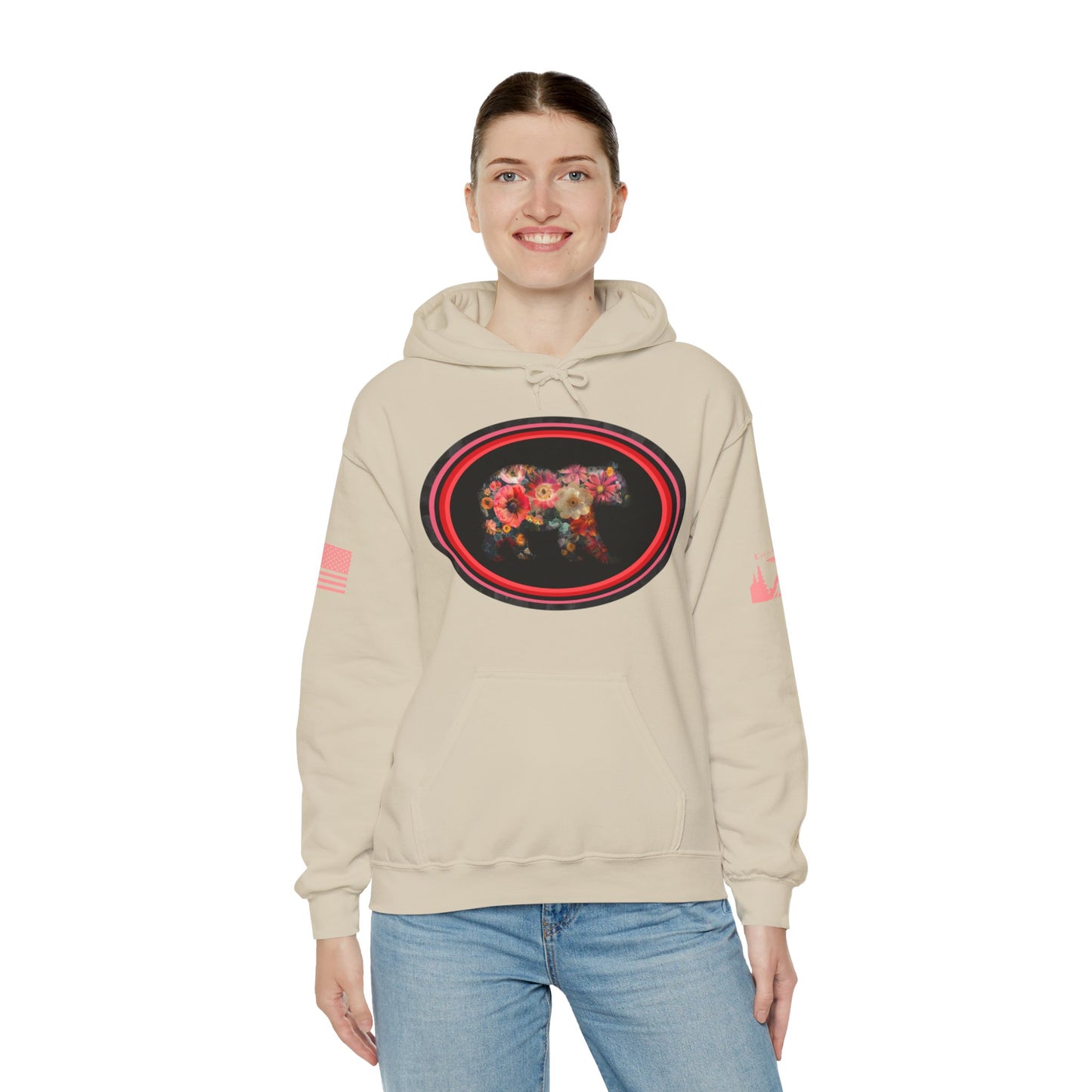 FLOWER BEAR HOODIE - Matching arm logos