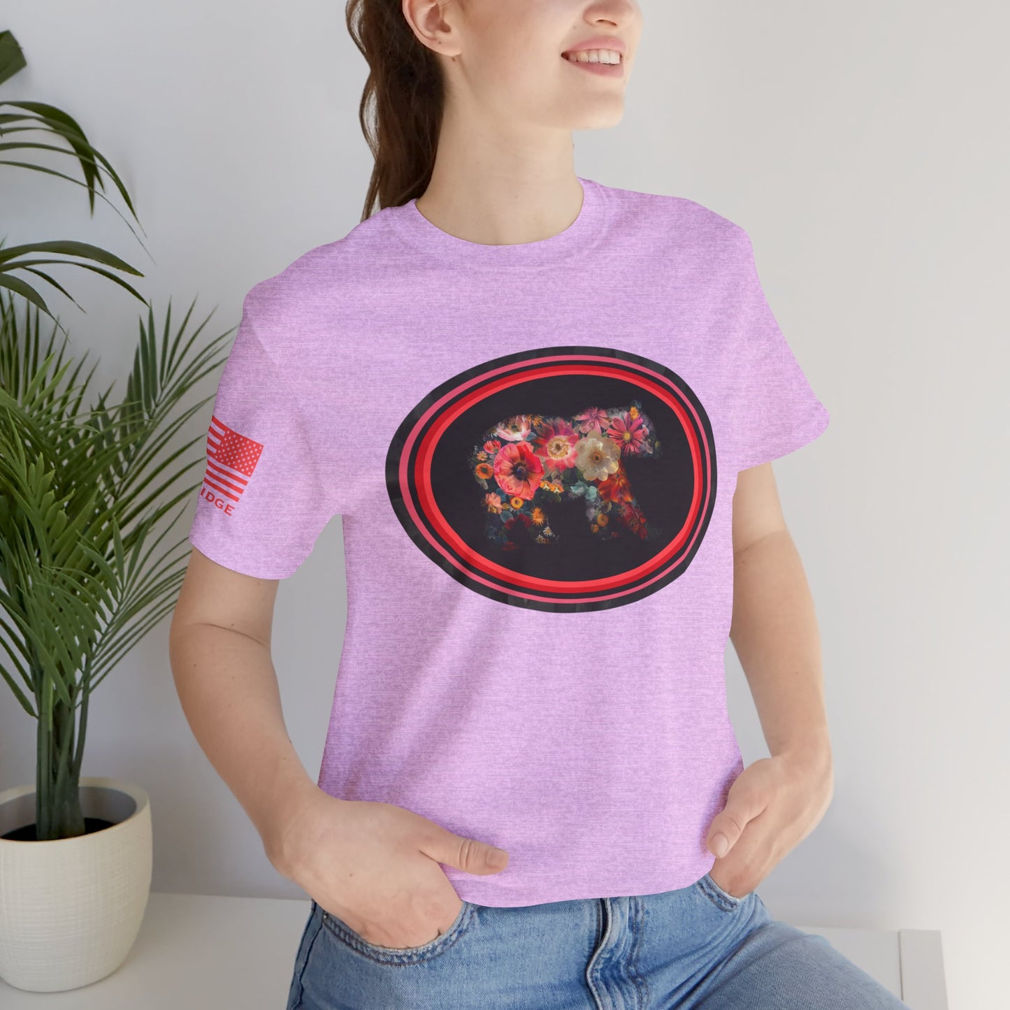 FLOWER BEAR T-SHIRT - Hot peach logos