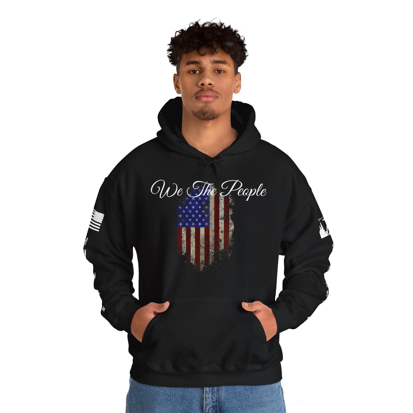 AMERICAN FLAG WE THE PEOPLE HOODIE - Full Sleeves White Logos