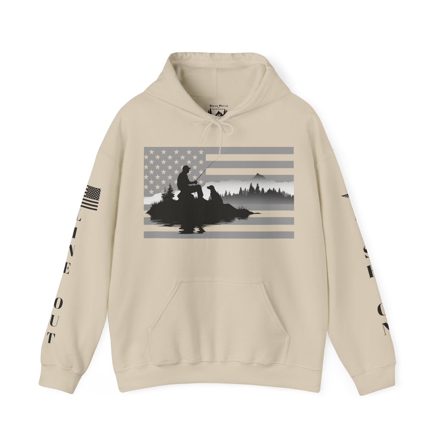 LINE OUT FISH ON - American Flag - Full Sleeves Black Logos