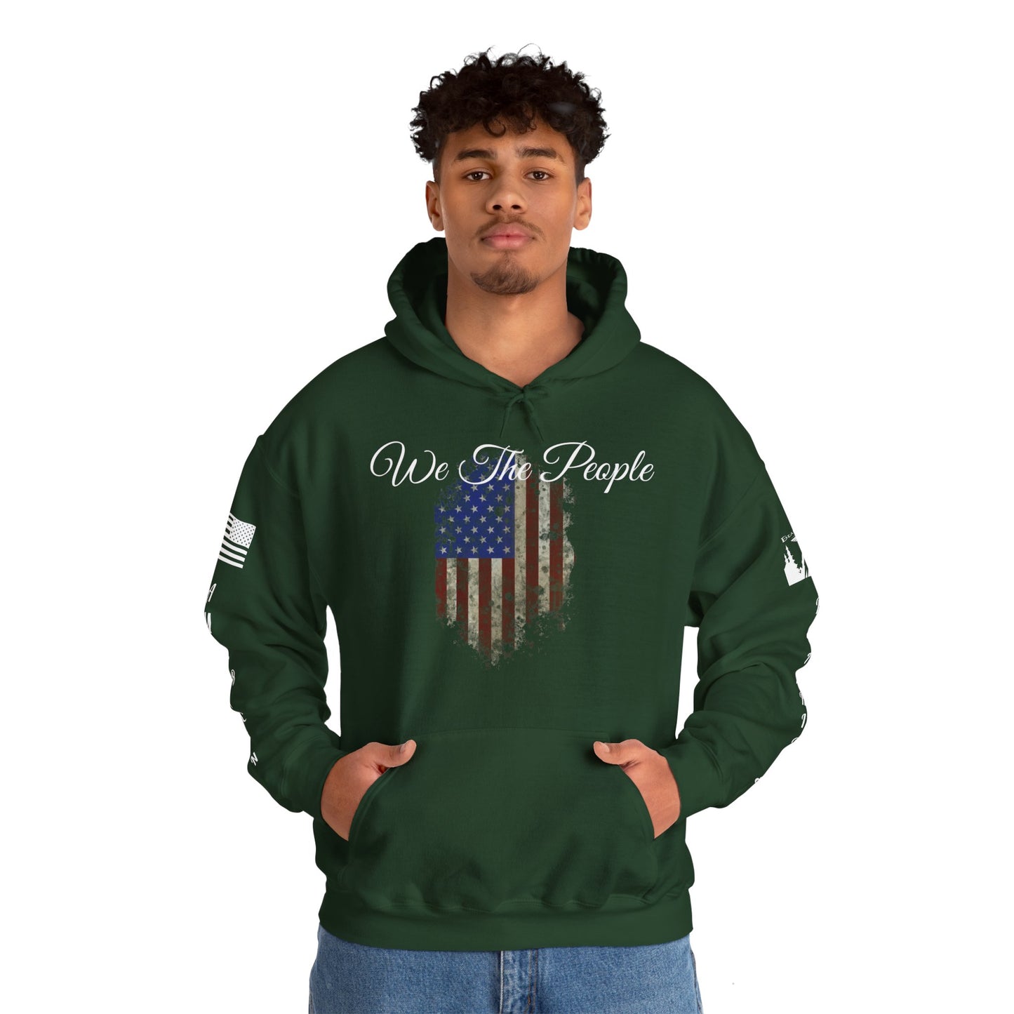 AMERICAN FLAG WE THE PEOPLE HOODIE - Full Sleeves White Logos