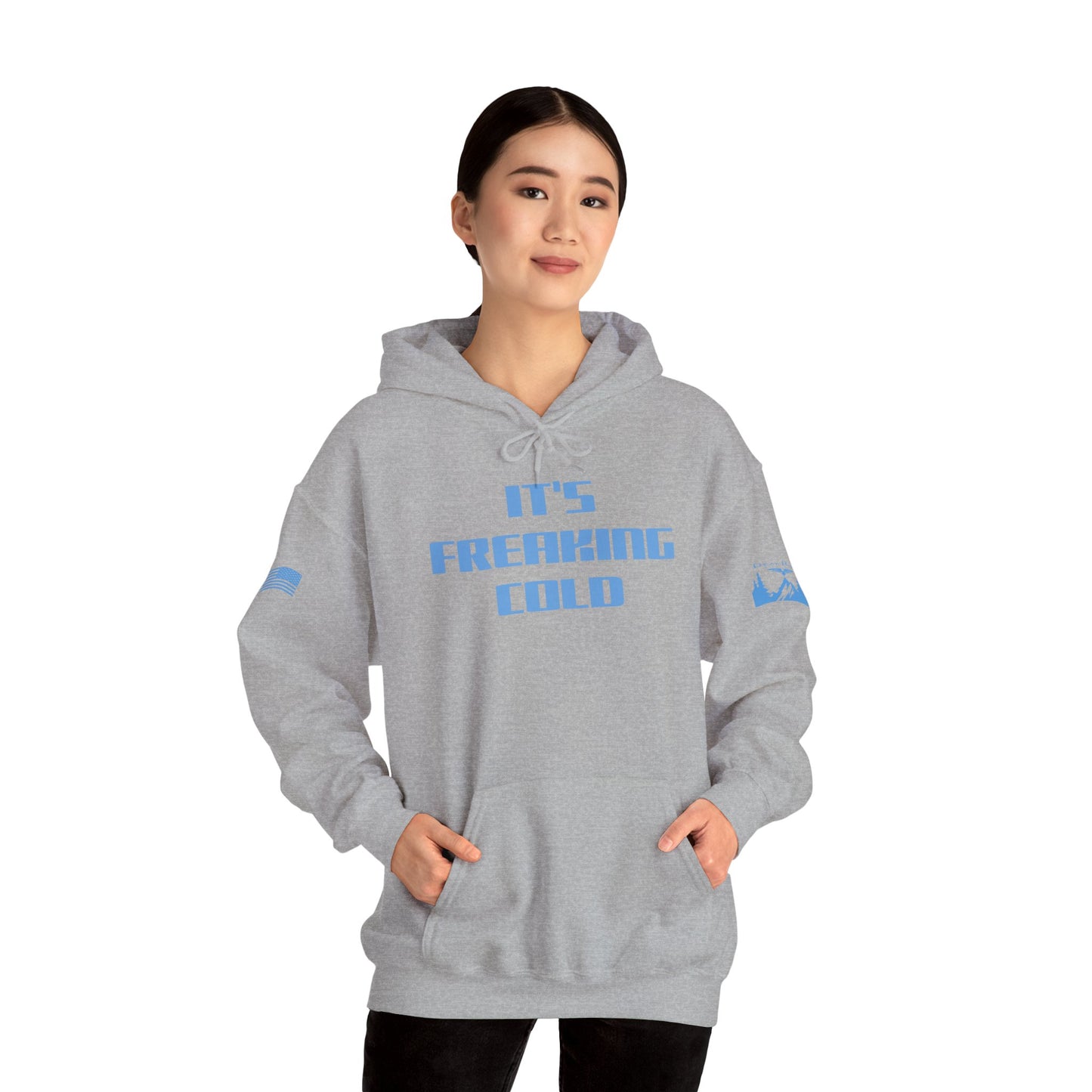 IT’S FREAKING COLD HOODIE - Light Blue arm logos