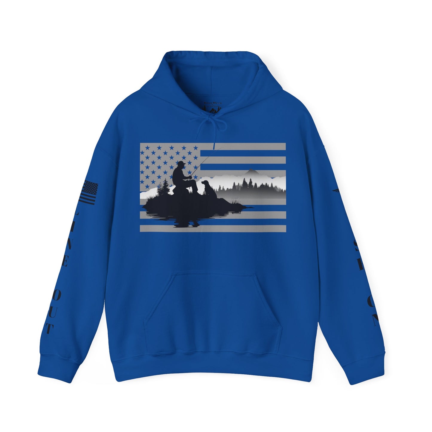 LINE OUT FISH ON - American Flag - Full Sleeves Black Logos