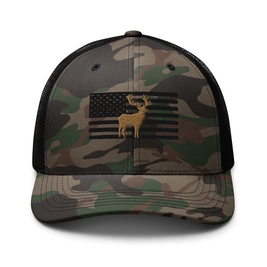 Camouflage Elk Flag Hunter trucker hat